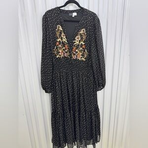 Floral Embroidered Black Dress